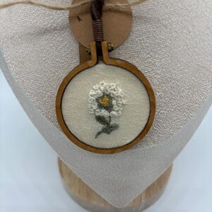 Handmade Stitched Floral Embroidered Pendant Necklace by Simply Stitched